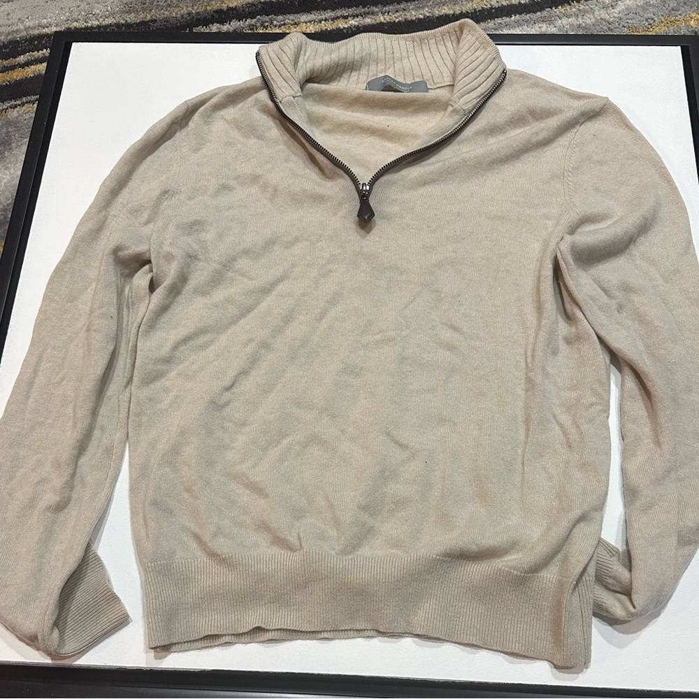 Neiman Marcus Light Tan Zip-Up Sweater